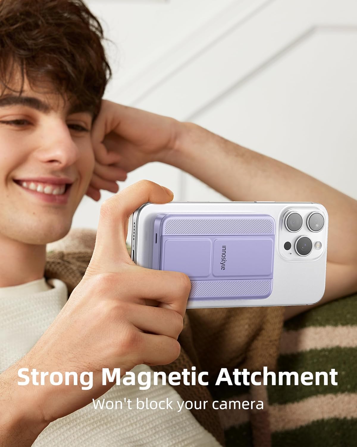 MagSafe Power Bank 10000mAh [3-in-1 with Stand] Wireless Charger, 20W Fast Charging for iPhone 16/15/14 Series, Samsung Galaxy, AirPods | Slim Portable Magnetic Battery | Purple