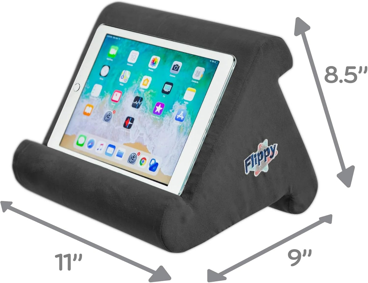 Flippy Tablet Pillow Stand and Holder for Lap, Desk and Bed, Multi-Angle with Storage, Compatible with Kindle, Fire, Samsung Galaxy (Smokey)
