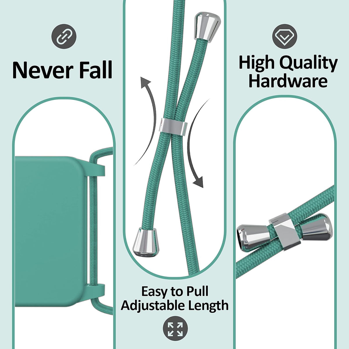 Blaspins Crossbody Strap Phone Case for iPhone 13 Pro Max, Adjustable Rope, Belt Neck Lanyard, String Detach Lanyard,Drop Proof Sturdy,Wrist Hand Free Protective Cover 6.7 inch 13 Pro Max - Pine Green
