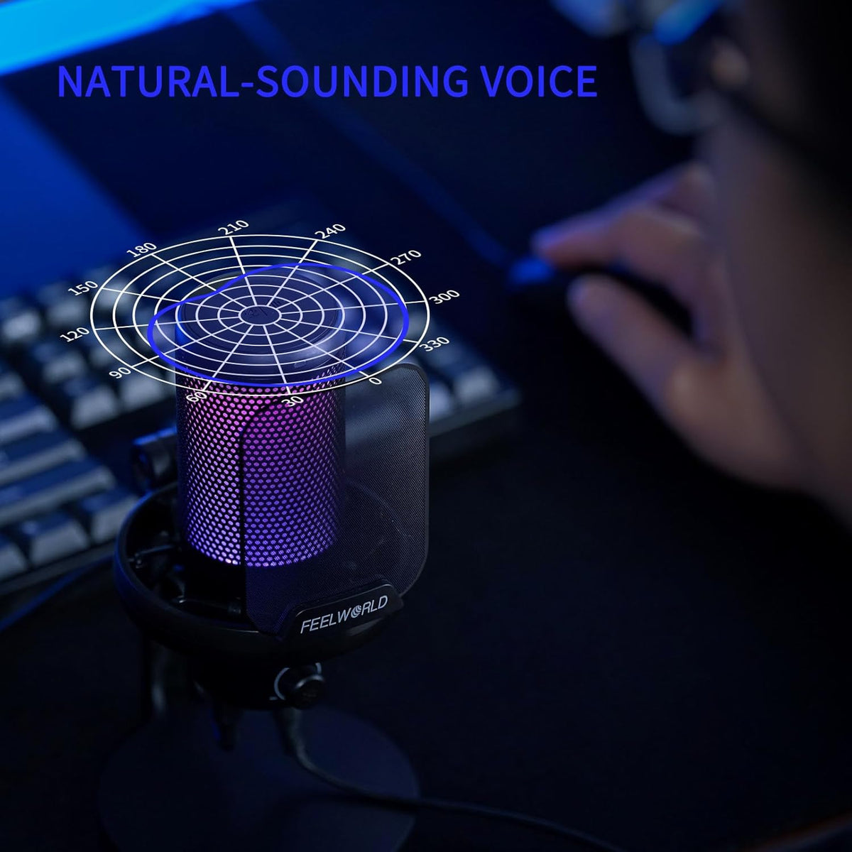 FEELWORLD VM1 Gaming PC USB Microphone Condenser Mic with Noise Cancellation Mute RGB Light, Computer Accessories Gifts for Gamer YouTube Twitch Podcast Streaming Recording Online Chat PS4 PS5