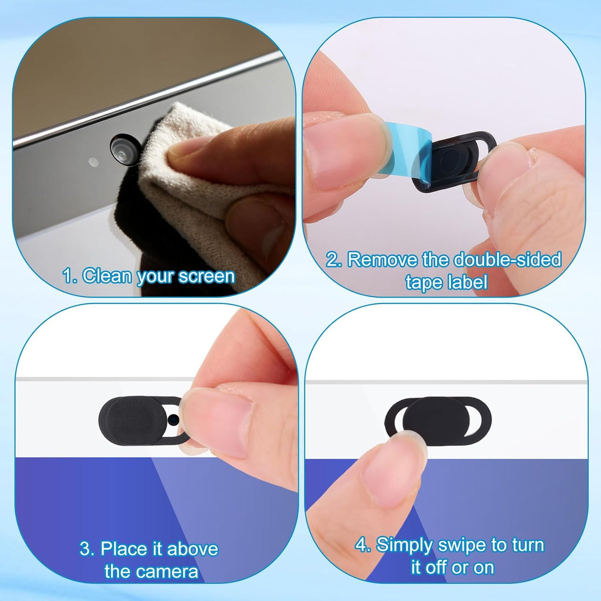 Goktvai 50pcs Laptop Camera Covers, Black Ultra-Thin Front Webcam Privacy Phone Camera Cover Slide Webcam Protects Your