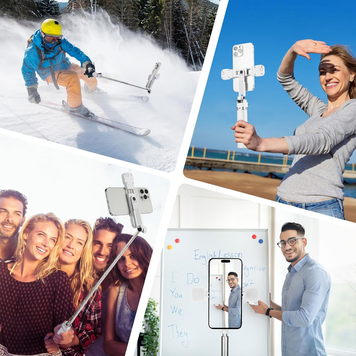 Mini Phone Tripod Stand,MQOUNY 38" Phone Tripod &Selfie Stick with Wireless Rechargeable Remote & Removable Light, Extendable Tripod Stand 360 Rotation Compatible with Phone&Android Samsung (White)