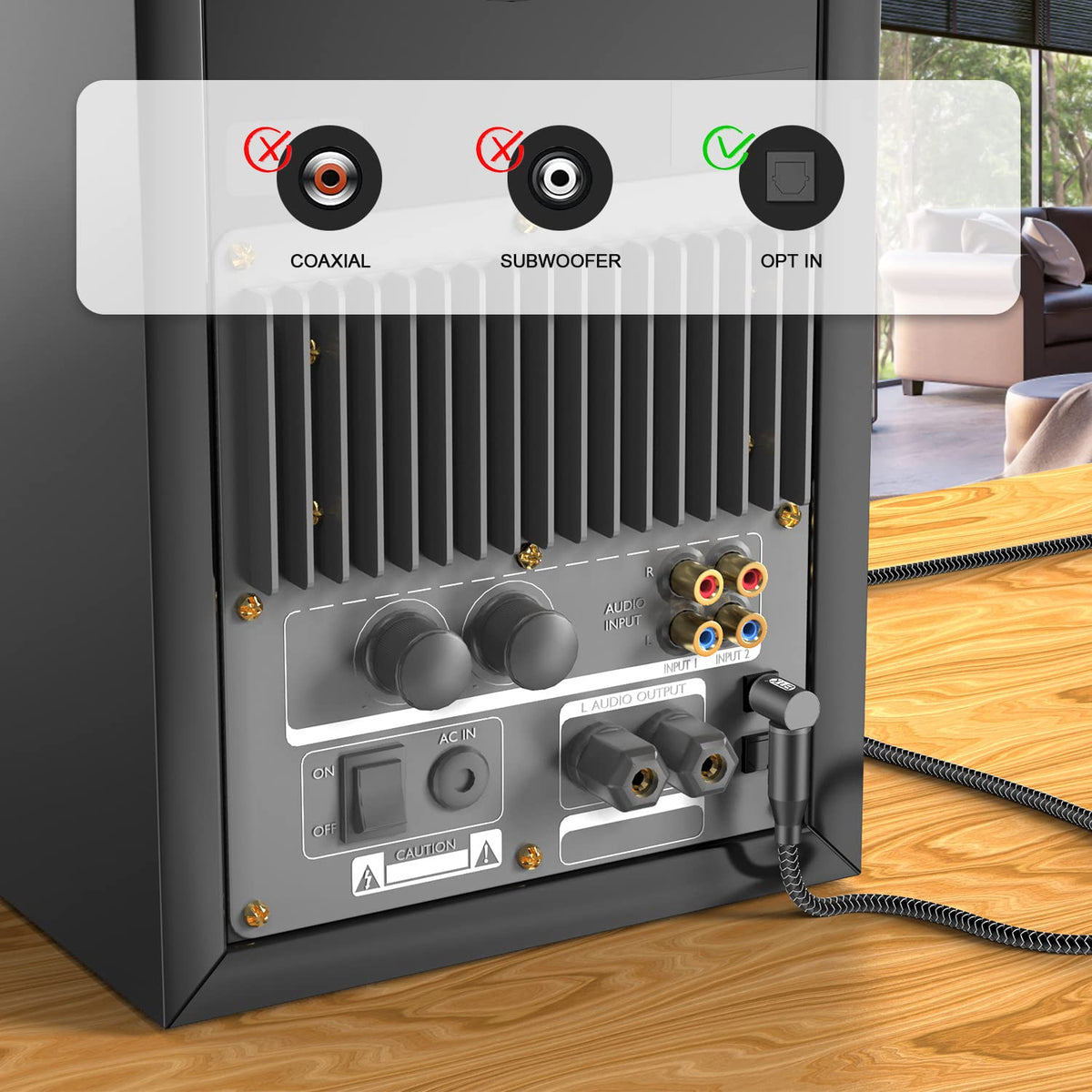 90 [22ft/7M] 360 EMK Degree Right Angle Optical Audio Cable - Rotatable Digital Toslink SPDIF Cable for Soundbar to TV