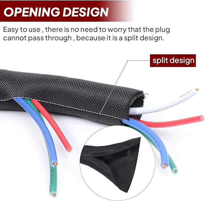BuyUneed Black Split Braided Cable Management Sleeves 1/4inch -18Feet