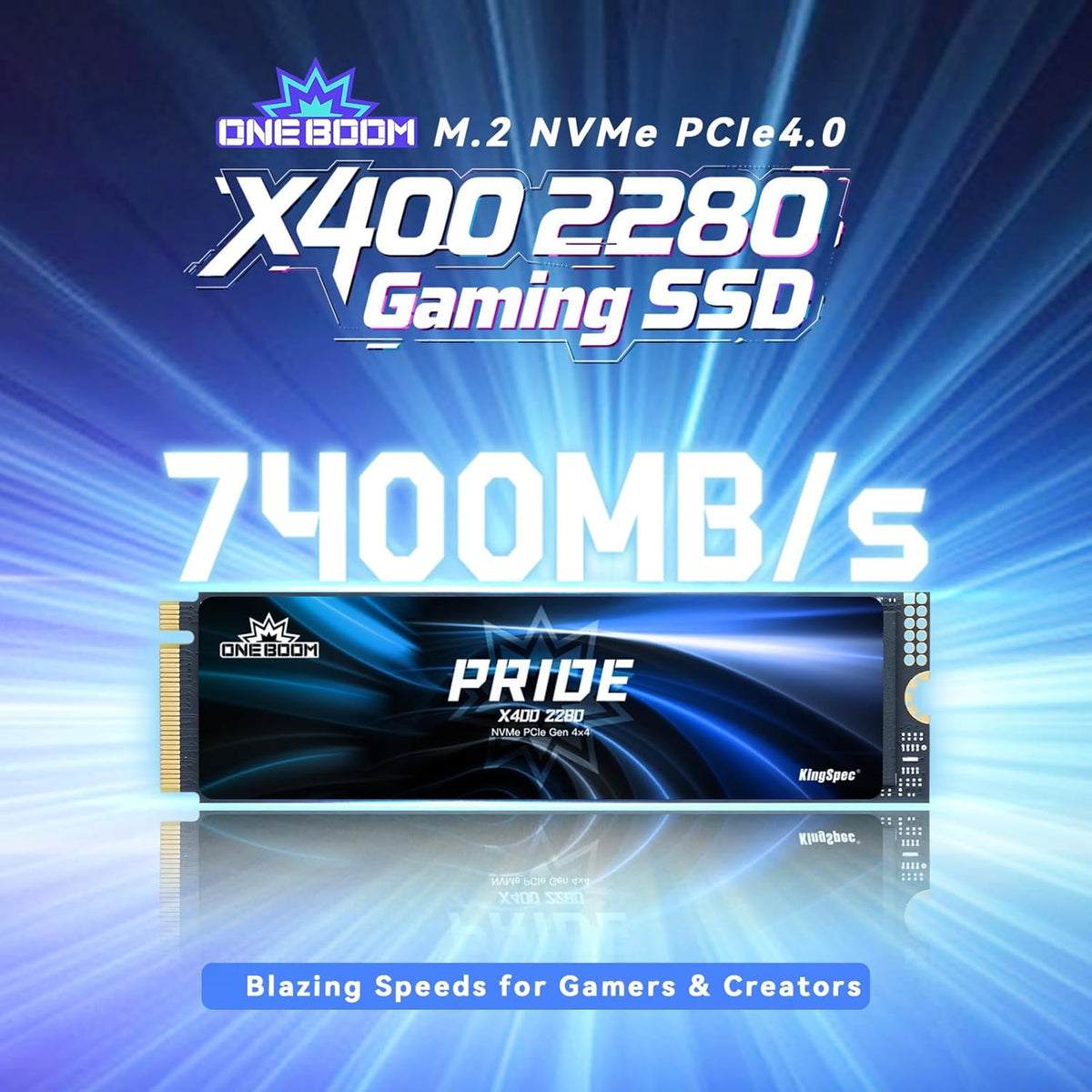 KingSpec OneBoom X400 2TB M.2 SSD Gen4 7300MB/s, TLC 3D NAND Internal NVMe SSD for Gaming & 4K Editing, Compatible with PC / PS5 / Laptop