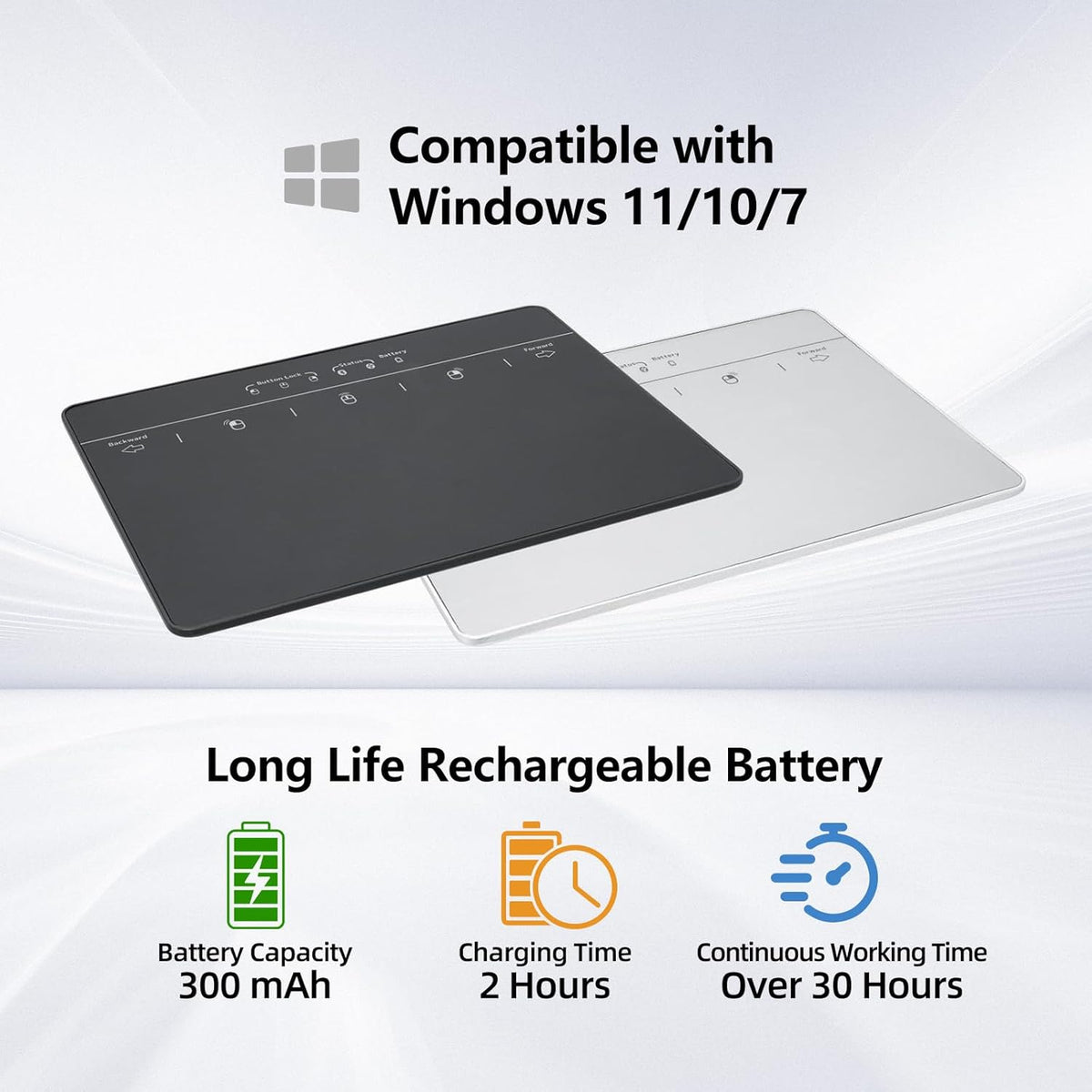 Wired & Wireless Metal Touchpad for PC Computer & Laptop, Rechargeable Trackpad Travel-Friendly Bluetooth & USB Mouse Pad for Windows 7/10/11, Silver