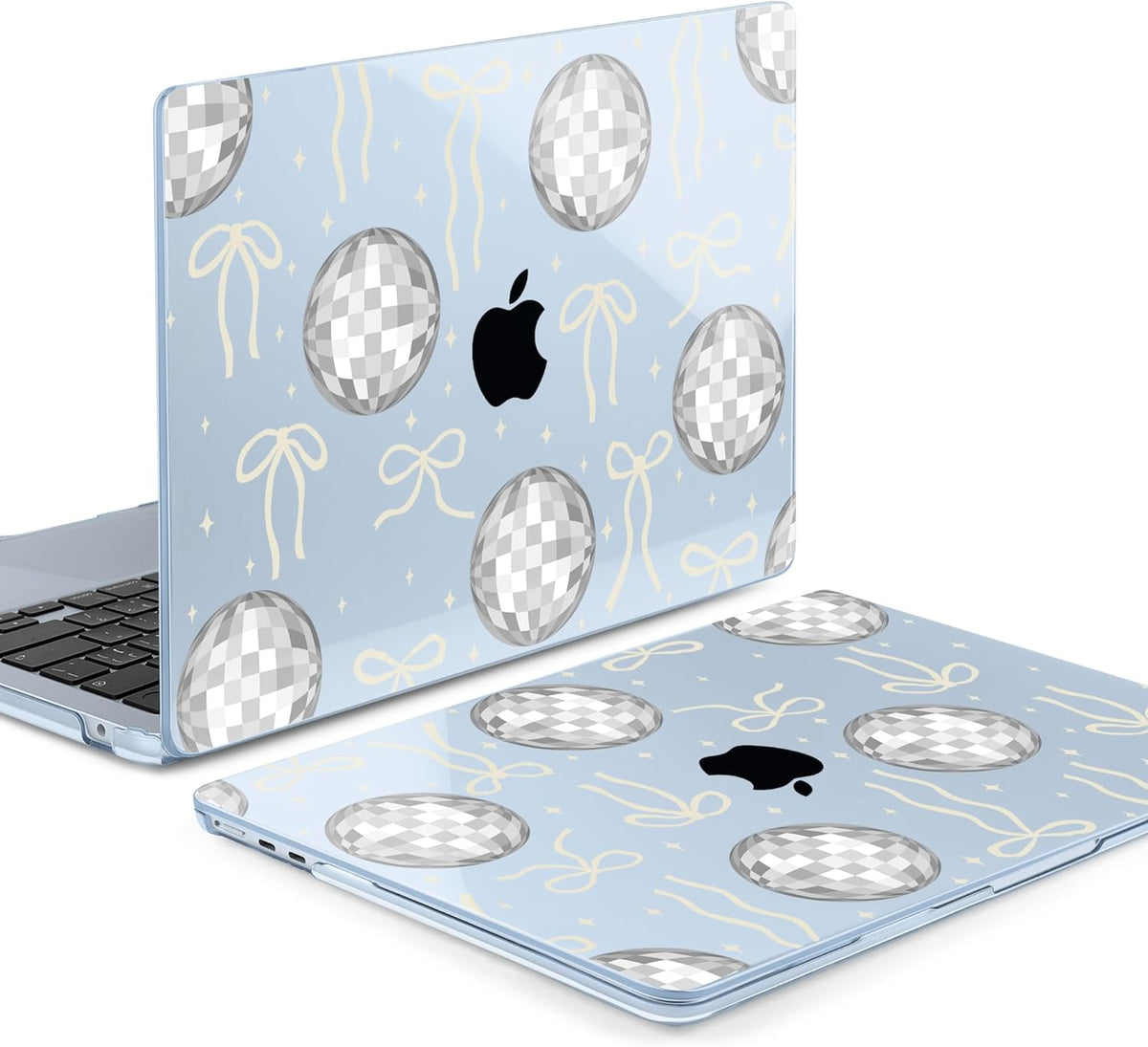MEEgoodo Case for MacBook Air M4/M3/M2 13.6 inch 2025 2024 2022, Fit Model A3240 A3113 A2681, Compatible with MacBook Air 13 inch, Laptop Hard Shell Case with Keyboard Cover, Silver Disco Balls & Bows