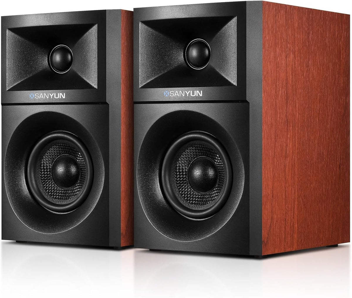 SW203 4.0 Computer Speakers - 60W 4-Way DSP Control 3D Immersive Sound - 3" Carbon Fiber Woofer & 20mm Silk Dome Tweeter - 24bit DAC USB/Bluetooth 5.4/AUX - Studio-Grade Audio (Pair, Red)
