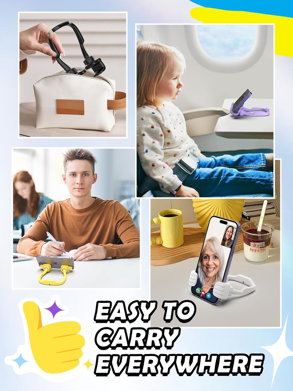 Dad Gifts for Fathers Day from Daughter Son Cell Phone Stand: 4 Pack UPGRADE Adjustable Thumbs Up Lazy Phone Holder for Desk Fun Birthday Gifts for Grandma Teens Girls Boys Adults Husband from Wife