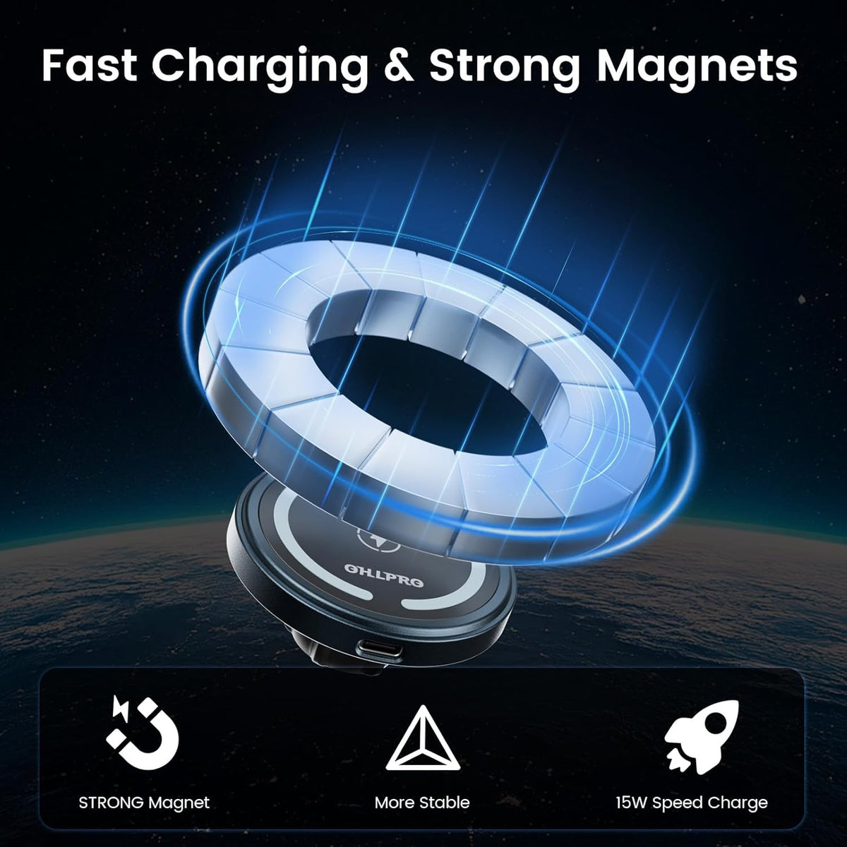 OHLPRO for MagSafe Car Mount Charger iPhone Wireless Car Charger, Stick on Dashboard Magnetic Phone Holder Mount for iPhone 16 Pro Plus Max 15 14 13 12 Series, 15W Fast Charging, Aluminum Shell