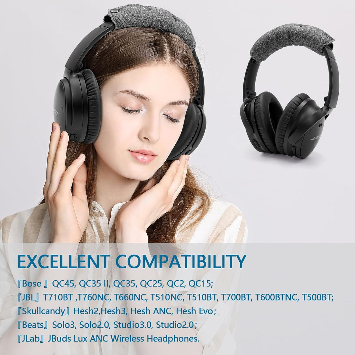 GEVO Replacement Headphone Headband Cover for Bose QC35,QC25,Beats Studio2/ 3,Skullcandy,JBL,Jlab Headphones,Headband Cushioning Pad Protects Repair Parts,Easy Installation,No Tools Required (Gray)