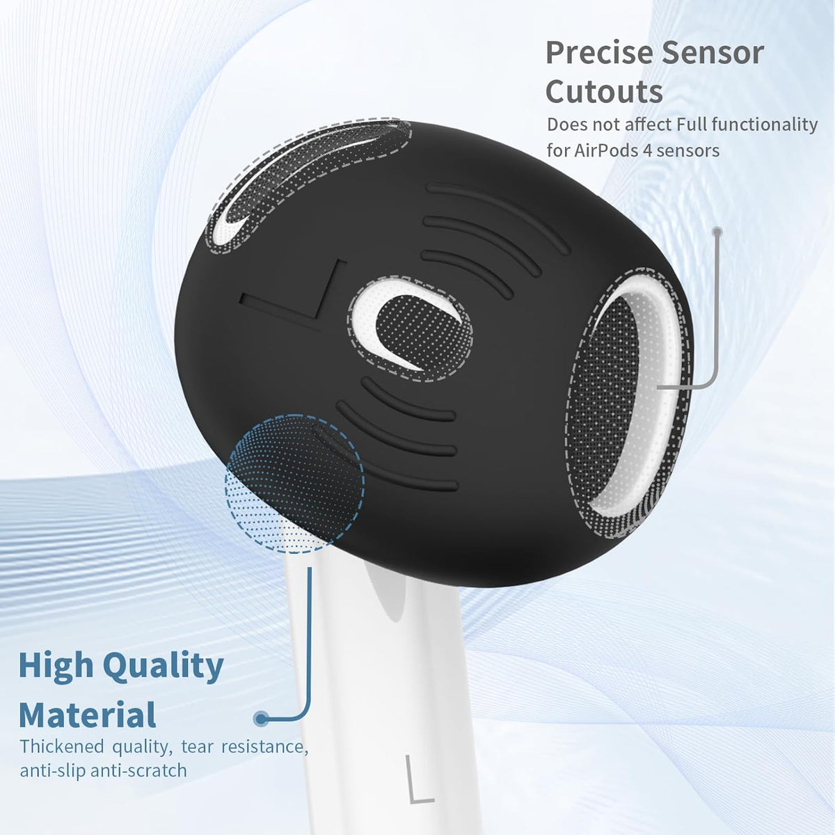 [5 Pairs] for AirPods 4 Ear Tips Covers Sport Anti Slip Anti Scratche Skin Soft Silicone Eartip AirPods 4 Gen Earbuds Accessories Compatible with Apple AirPods 4th Generation (Black)