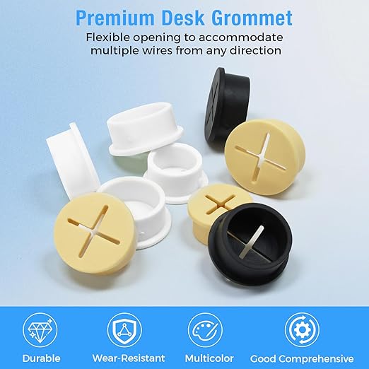 BOPOREAE Desk Grommet, 3/4 in 20 mm White 8 Pcs Silicone Rubber Grommets