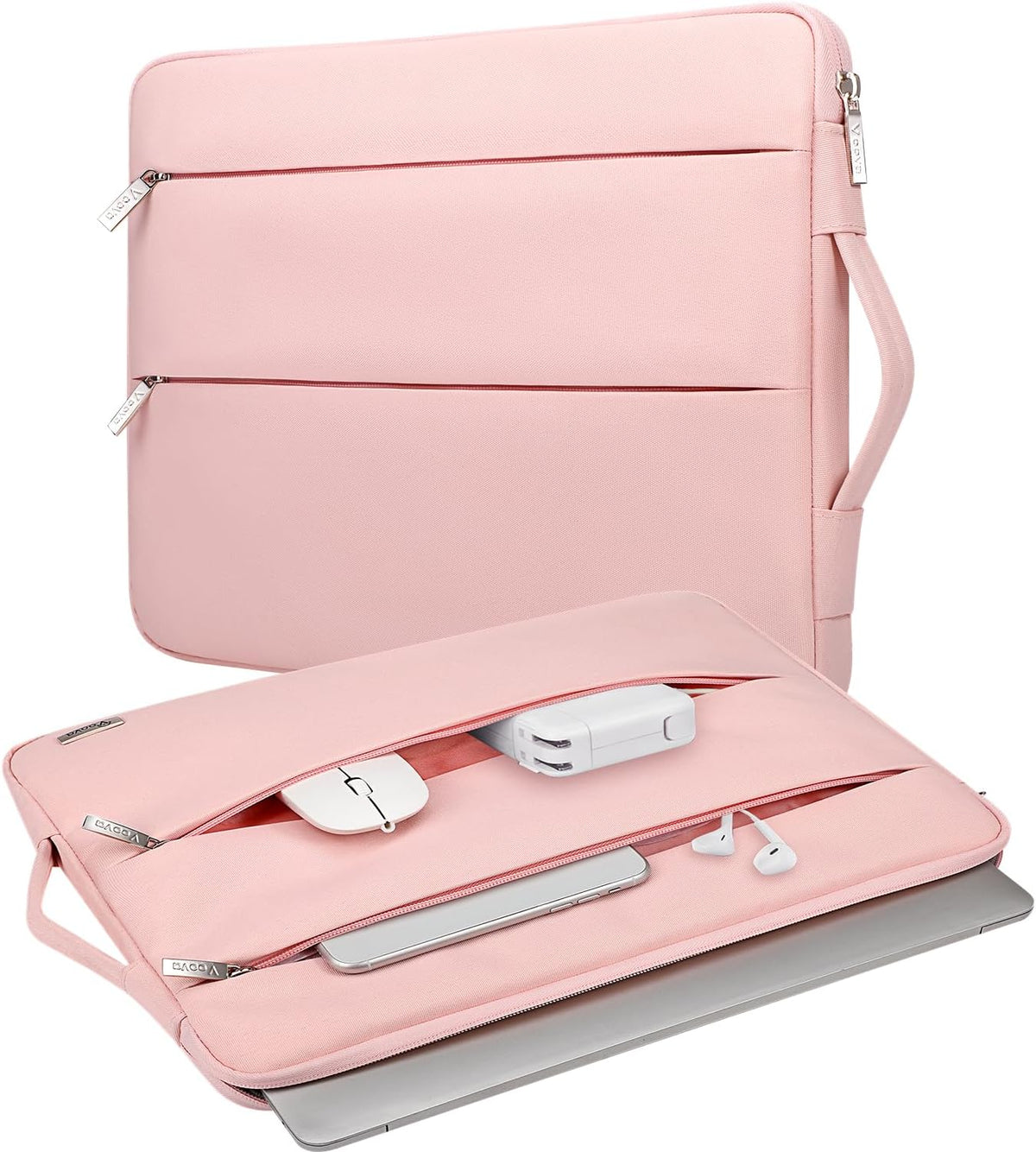 Voova Laptop Sleeve Carrying Case 15.6 16 Inch,Slim Computer Cover Bag Compatible with MacBook Pro 15/16, Dell xps 15,15-16 Inch HP Dell Asus Acer Laptop, Sakura Pink