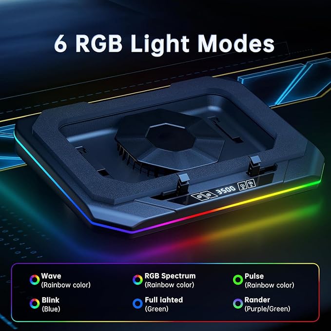 Cooling Pad for Msi GF75 Thin Gaming Laptop Cooler with Powerful Turbo Cooling Fan Can Fast Cooling CPU+GPU 40°C Variable Speed6 RGB Light