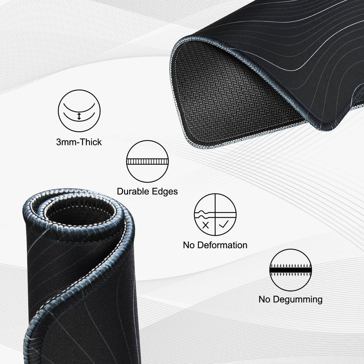 JIKIOU 3 Pack Mouse Pad with Stitched Edge, Comfortable Mouse Pads with Non-Slip Rubber Base, Washable Mousepads Bulk with Smooth Cloth, Mouse Pads for Computers Laptop Mouse 10.2x8.3x0.12inch Contour