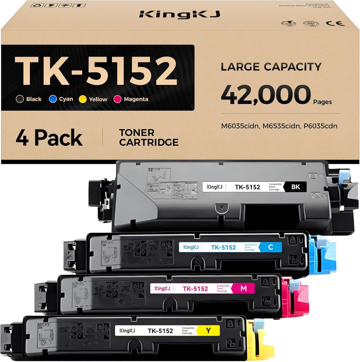 TK-5152 TK5152 Toner Cartridges 4Pack High Yield Replacement for TK-5152K TK-5152C TK-5152M TK-5152Y Compatible with Kyocera ECOSYS M6035cidn M6535cidn P6035cdn Laser Printer Black Cyan Magenta Yellow