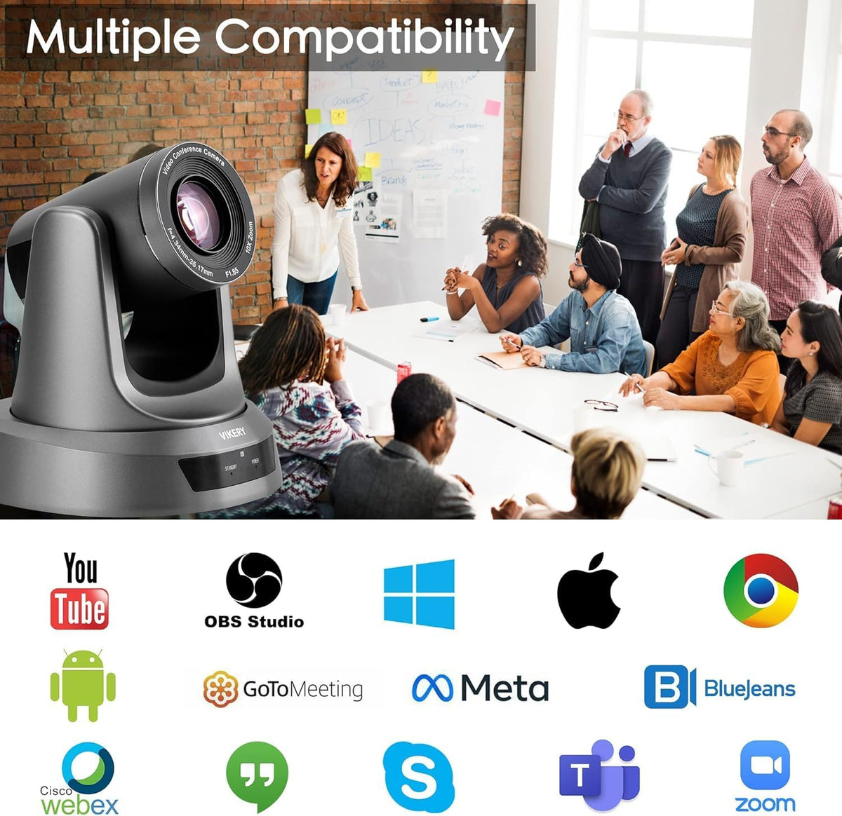 10X PTZ Conference Webcam with 3G-SDI/HDMI/USB Output, 1080P PTZ Live Streaming Camera for Church, Education, Conference Room Camera Attached Remote Control Work with Zoom, Skype, OBS