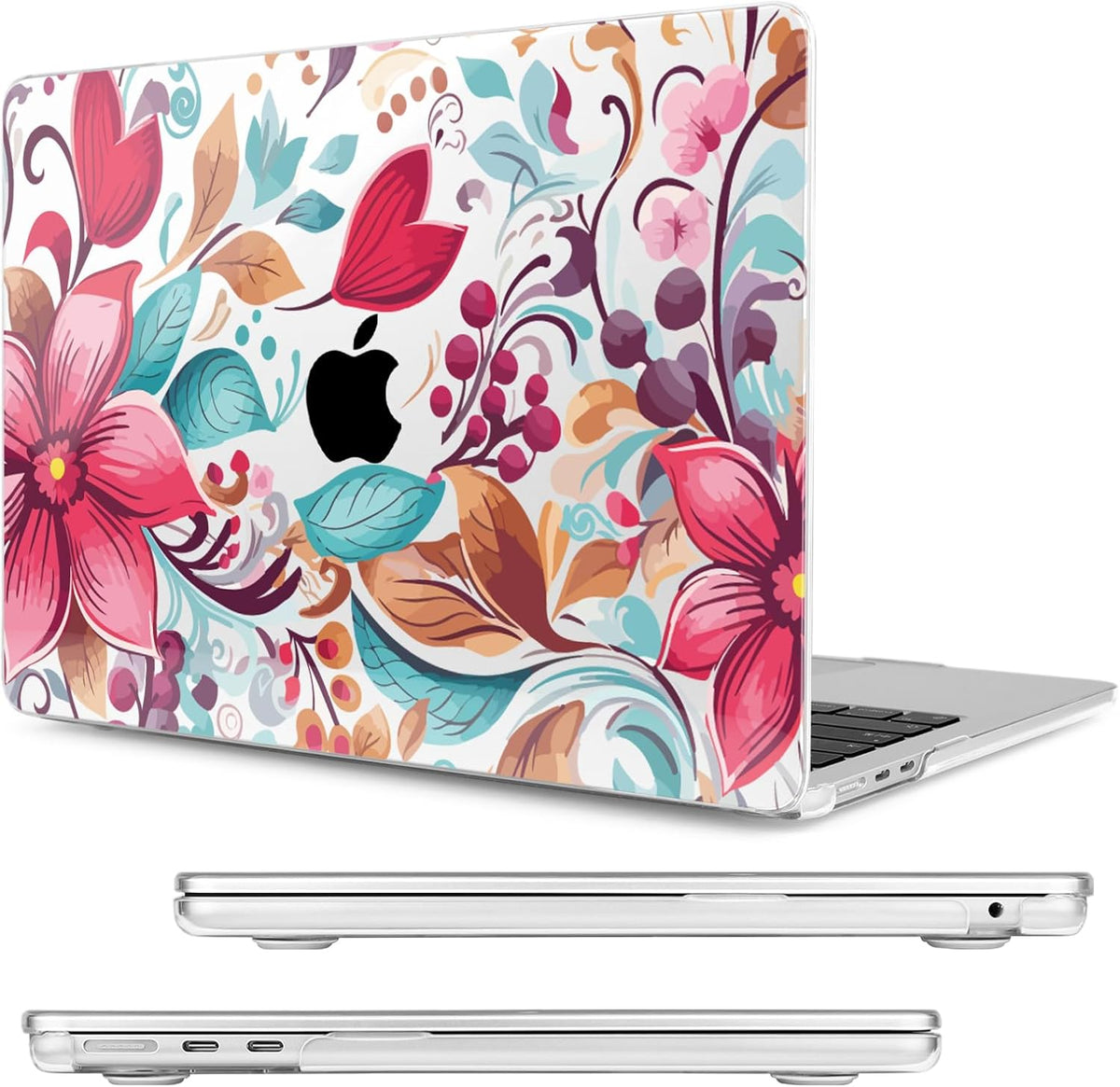 Compatible with MacBook Air 13.6 inch Case, M4 A3240/M3 A3113/M2 A2681 (Released 2025 to 2022), Hard Shell, Keyboard Cover, Screen Protector, Webcam Cover & Type-C Adapter, Geometric Flowers