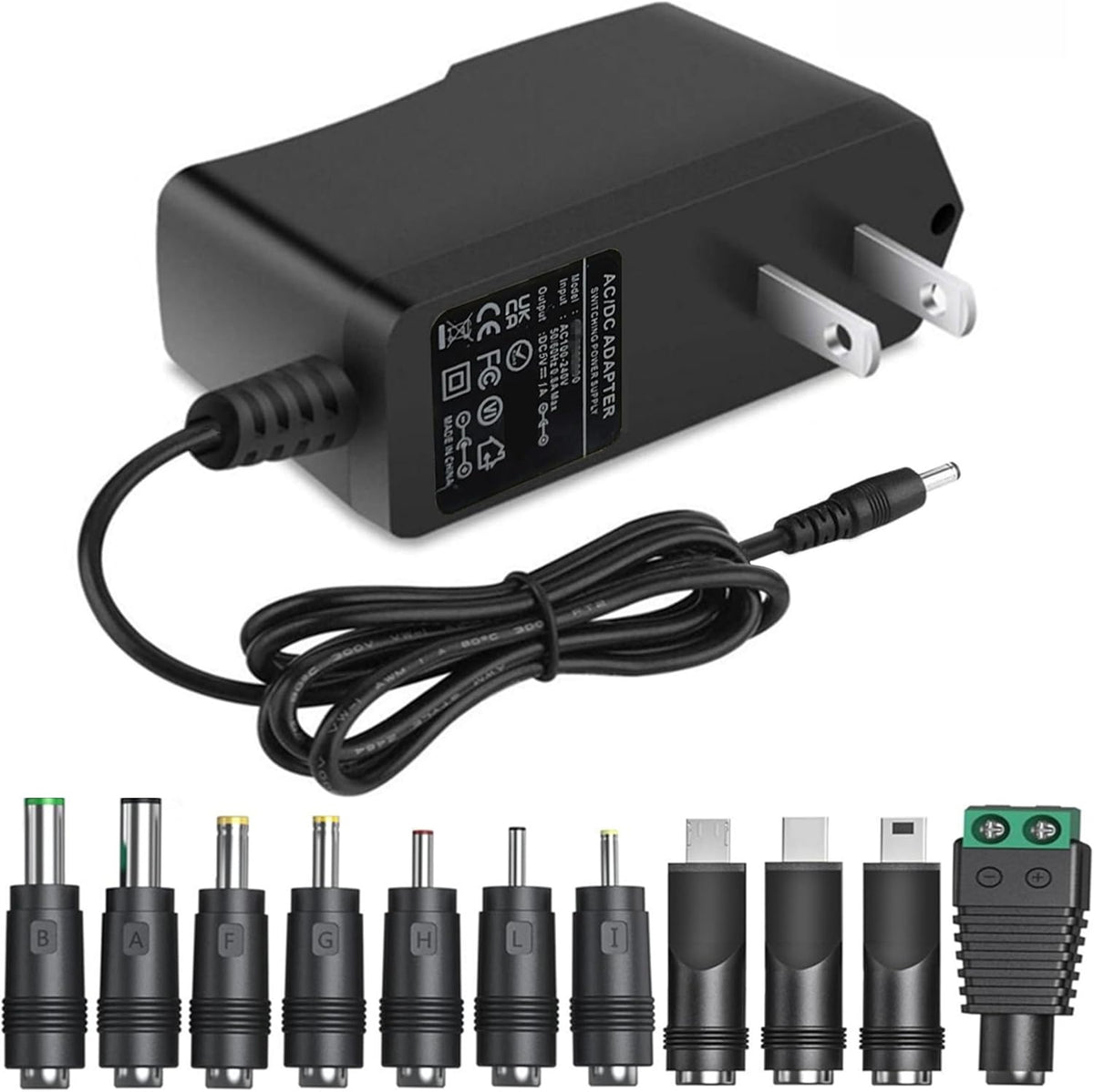 GuanTing 5V 1A DC5V 11 5Volt 1A 500mA 400mA 200mA 100mA 5V 6FT AC Adapter Power Supply Cord with Plug Tips AC to DC