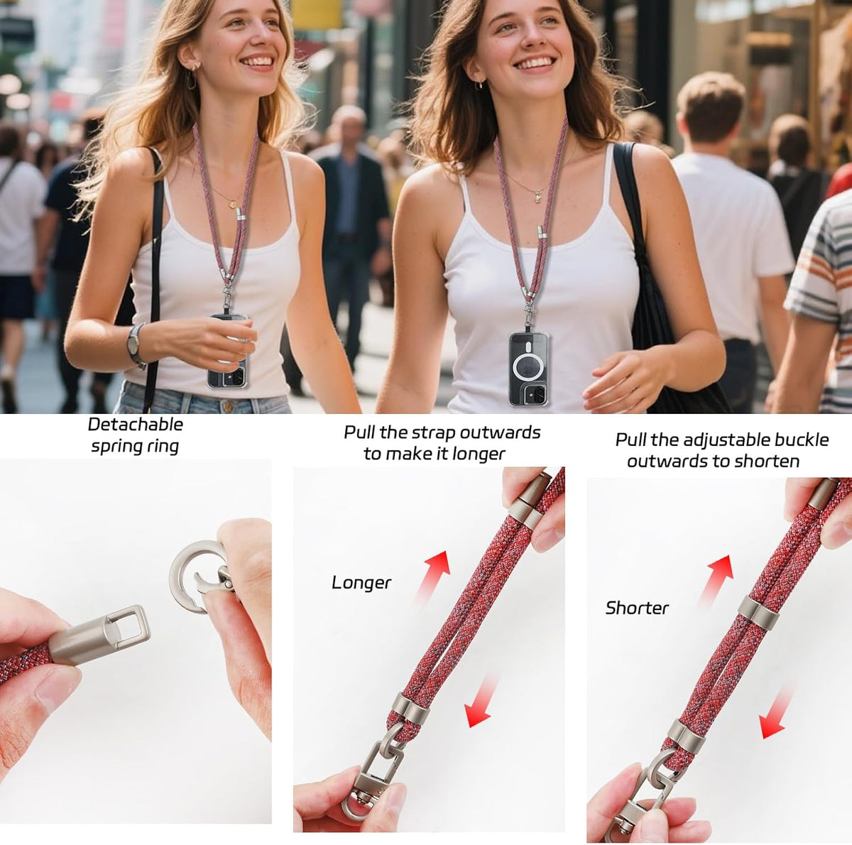 3-in-1 Adjustable Phone Lanyard Crossbody Cell Phone Neck Strap Universal Mobile Wrist Lanyard