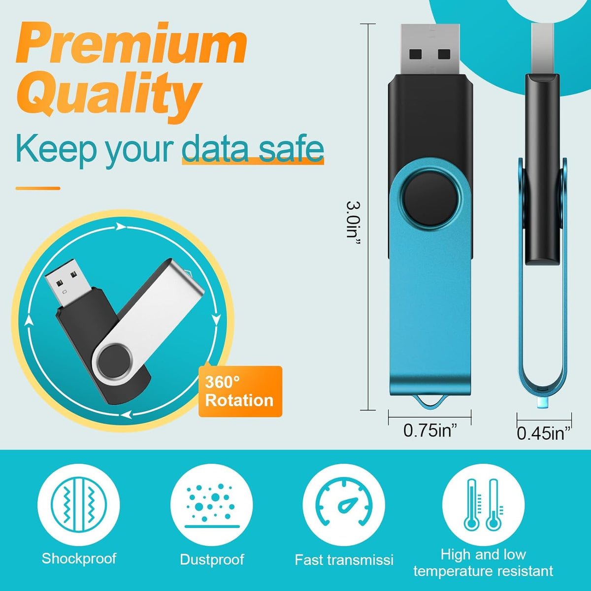 Kepmem 16GB USB 3.0 Multipack - 10pcs Thumb Drives, Metal, Swivel, Zip, Pendrives with Ropes