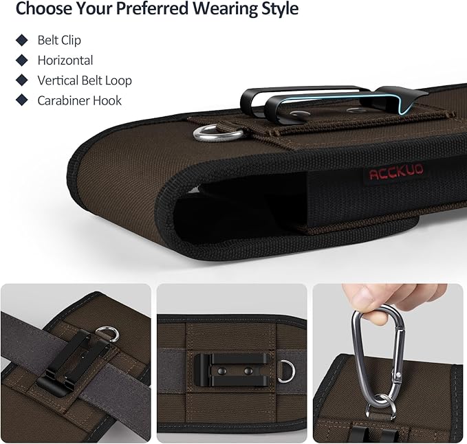 ACCKUO Phone Holster for Belt with Metal Clip and Magnetic Closure Compatible with iPhone 17 Air, 16/15/14/13/12 Pro Max, Galaxy S26/S25/S24/S23/S22 Plus & FE for Everyday Protection, L-Coffee