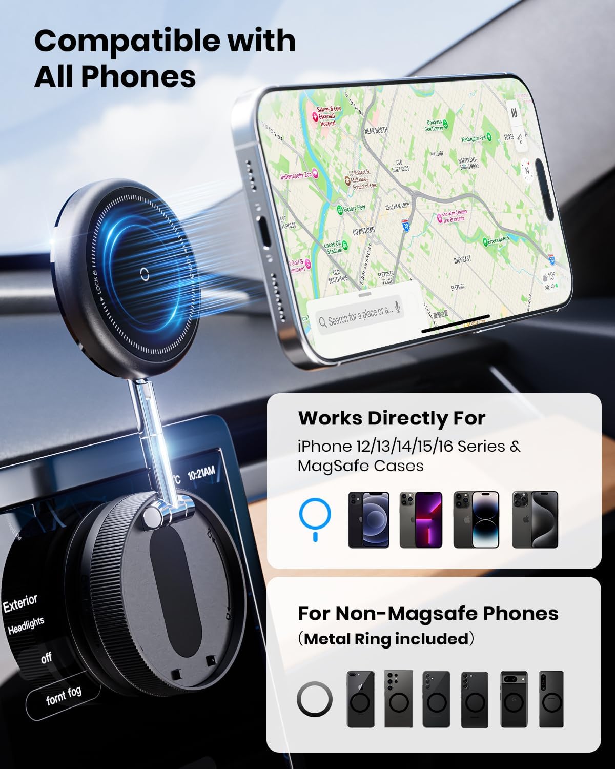 2 PCS Upgraded 360° Vacuum Magnetic Car Phone Holder for Magsafe [96+LBS Strongest Suction & 2800gf Strongest Magnetic], Adjustable Car Phone Mount for Your Car/Gym/Mirror/Shower for iPhone & Android