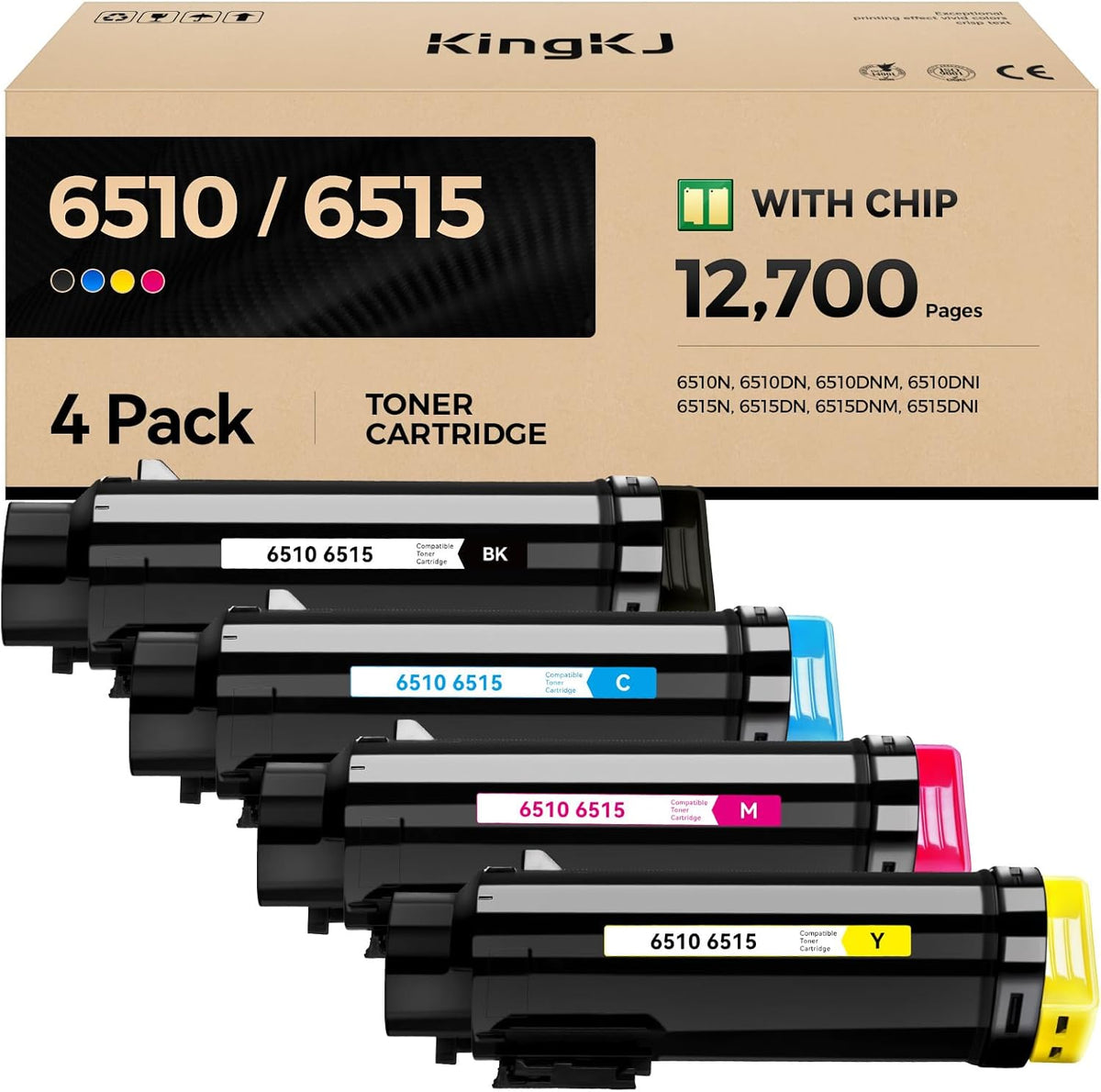 6510 6515 Toner Cartridge Set 4-Pack High-Yield 106R03480 106R03477 106R03478 106R03479 Replacement for Xerox Phaser 6510N 6510DN 6510DNM 6510DNI WorkCentre 6515N 6515DN 6515DNM 6515DNI Printer Ink
