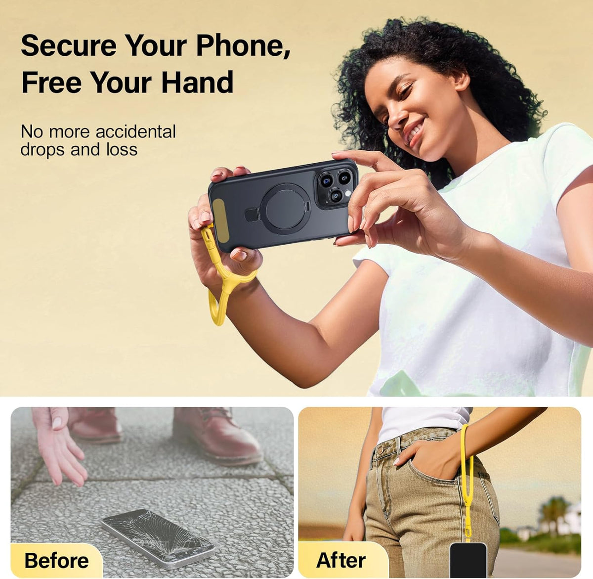 Phone Wrist Strap, Universal Adjustable Hand Wrist Strap Lanyard for iPhone 16 and Most Smartphones, Multifunctional Patch Lanyard with Phone Tether Tab for Women and Men, Yellow