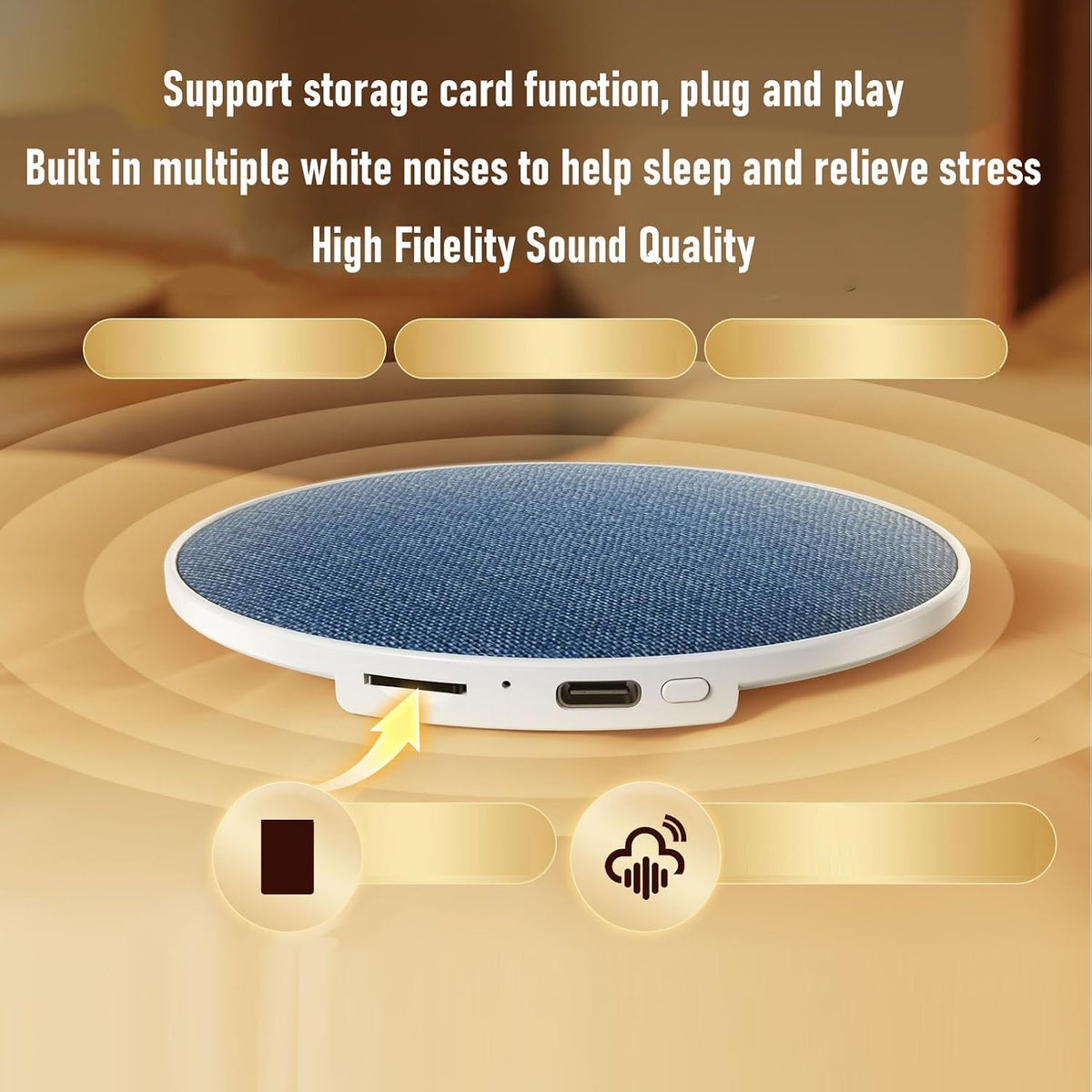 Bewinner 3 Bluetooth Pillow Speaker for Side Sleepers | Slim Design with Modes (Bluetooth/TF Card/White Noise), Auto