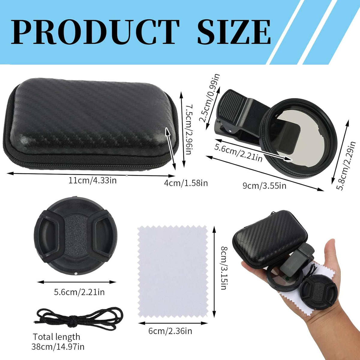 52mm CPL Filter for Phone Camera Clip Kit, Universal Phone Polarizing Filter Attachment Compatible with iPhone 16/15 / 14/13 Series, Polarizer to Enhance Vibrant Color and Reduce Glare