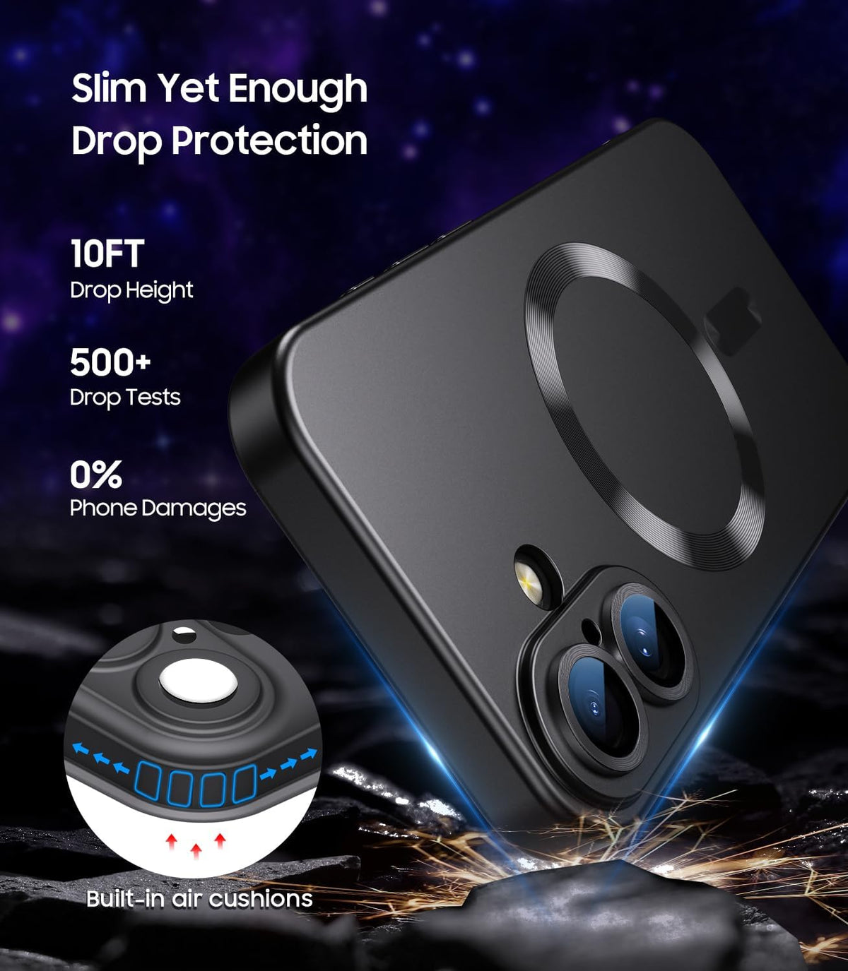 Magnetic for iPhone 16 Case [Compatible with MagSafe][Built-in Camera Lens Protector] Slim Soft Silicone Bumper Shockproof Metallic Luster Phone Case (Black)