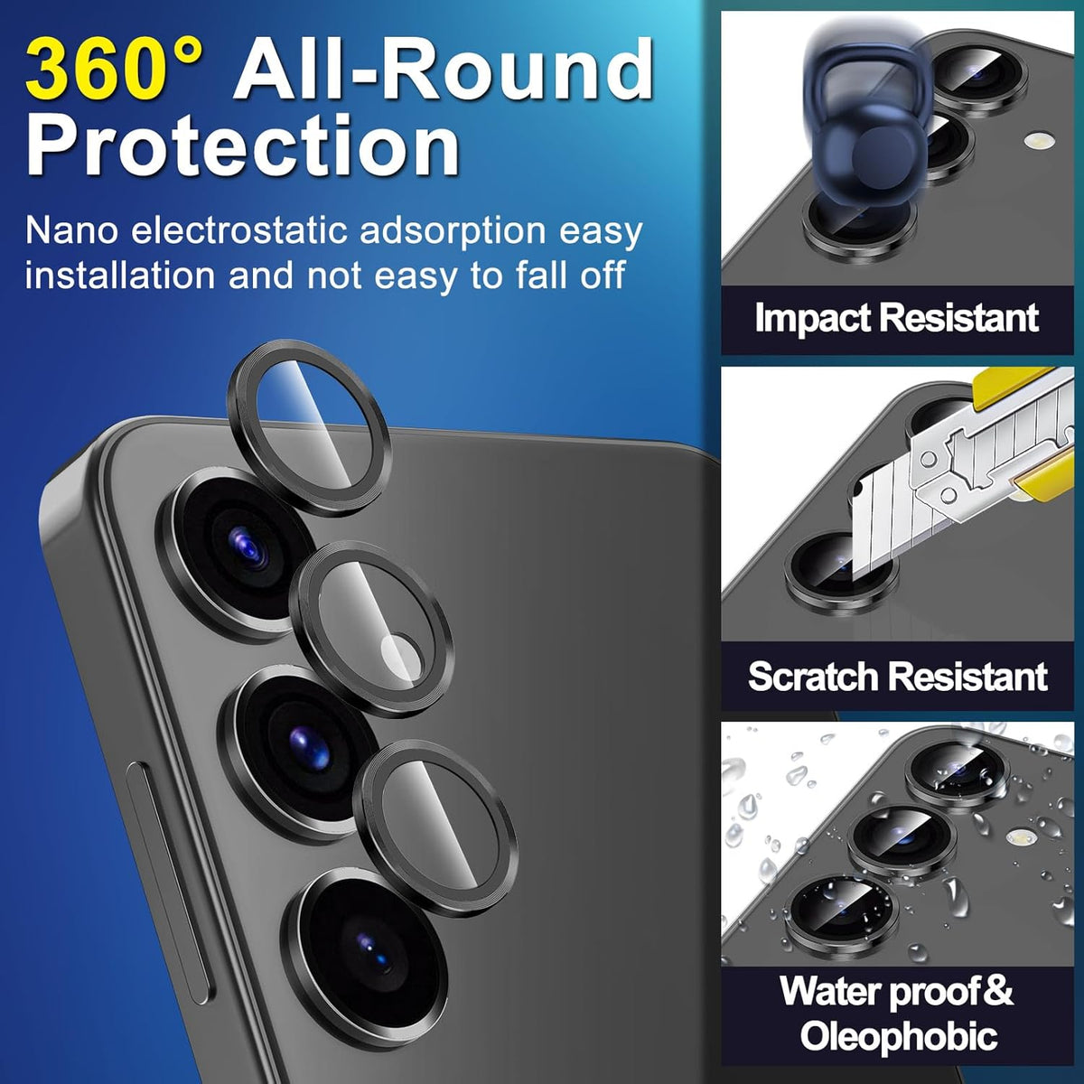 for Samsung Galaxy S25 Camera Lens Protector, Individual Metal Ring Tempered Glass Lens Cover, [Strong Adsorption] Scratch Resistant Ultra-Thin HD Clear Lens Cover, 1 Set-Black