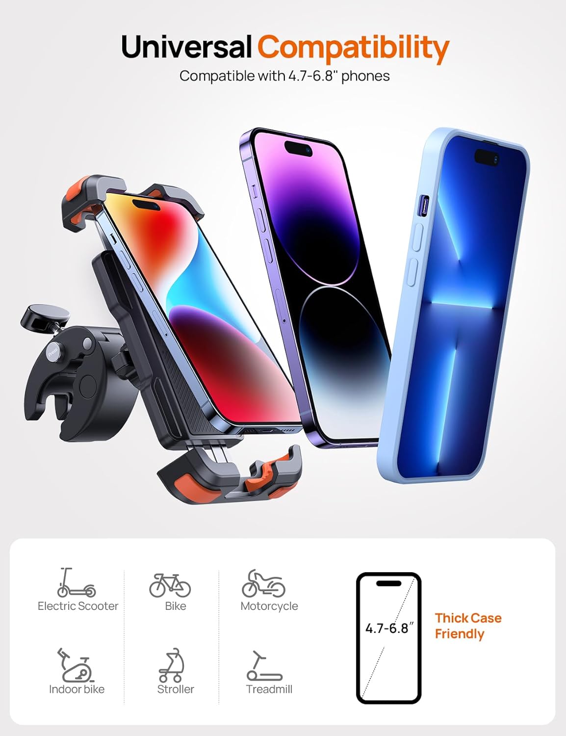 Bike Motorcycle Phone Holder Mount - [2025 Quick Release] Bike Phone Holder Handlebar Clamp, Bicycle Scooter Phone Clip for iPhone 15 14 13 12 11 Pro Max Plus Mini, 4.7-6.8" Smartphone