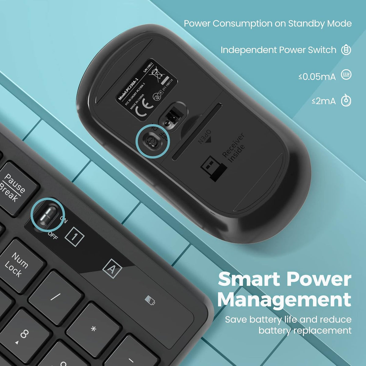 Wireless Keyboard and Mouse Combo, Lovaky 2.4G Full-Sized Ergonomic Keyboard, 3 DPI Adjustable Cordless USB Mouse, Quiet Click for Computer/Laptop/Windows/Mac (2 Pack, Black)