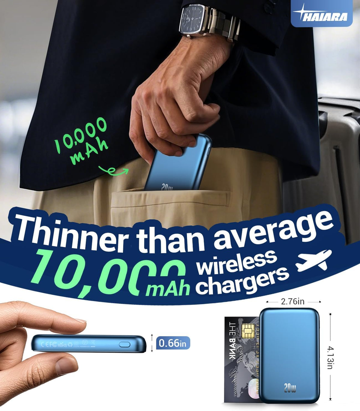 for Magsafe Battery Pack, 10000mAh Magnetic Portable Charger with USB-C Cable 20W Fast Charging, Slim & Lightweight Wireless Power Bank for iPhone 16/15/14/13/12 Series, for Travel Cruise Essentials