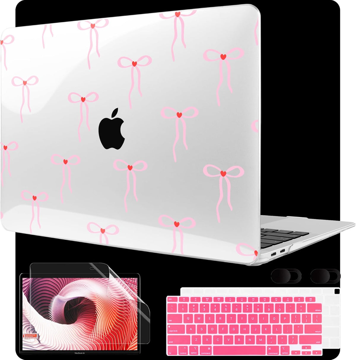 MEEgoodo for MacBook Air 13 inch Case 2021 2020 2019 2018 Released A2337 M1 A2179 A1932 with Touch ID, Plastic Hard Shell & Keyboard Cover Compatible with MacBook Air Case 13.3,Bows & Little Hearts
