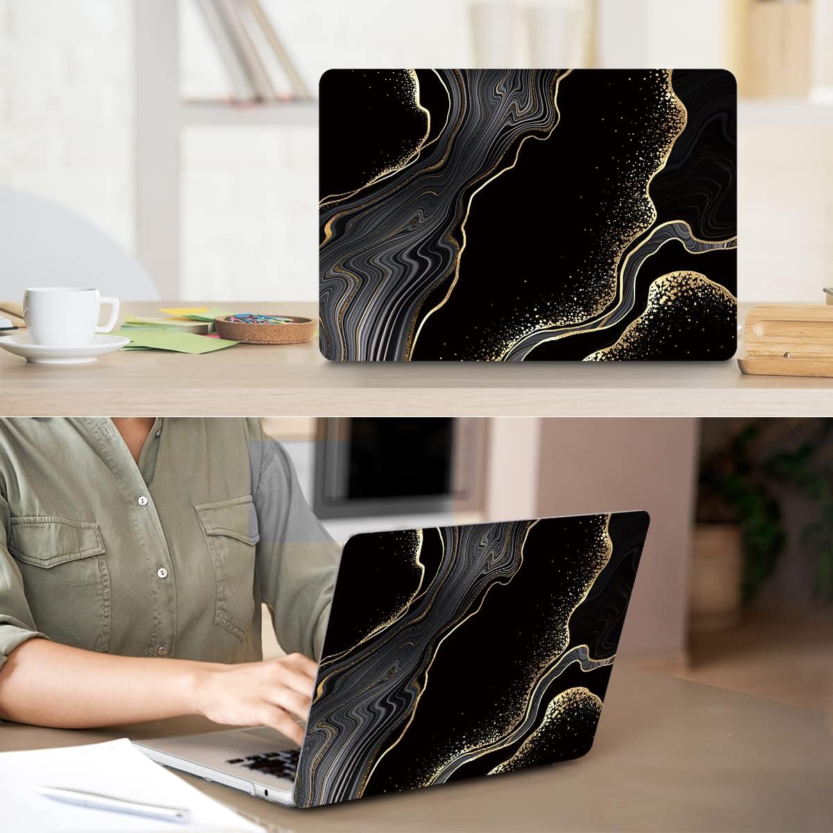 Compatible with MacBook Air 13 inch Case 2025 2024-2022 M4 A3240 M3 A3113 M2 A2681, Plastic Hard Shell&Keyboard Cover&Screen Film&Webcam Cover for MacBook Air 13.6 inch Case, Black Marble