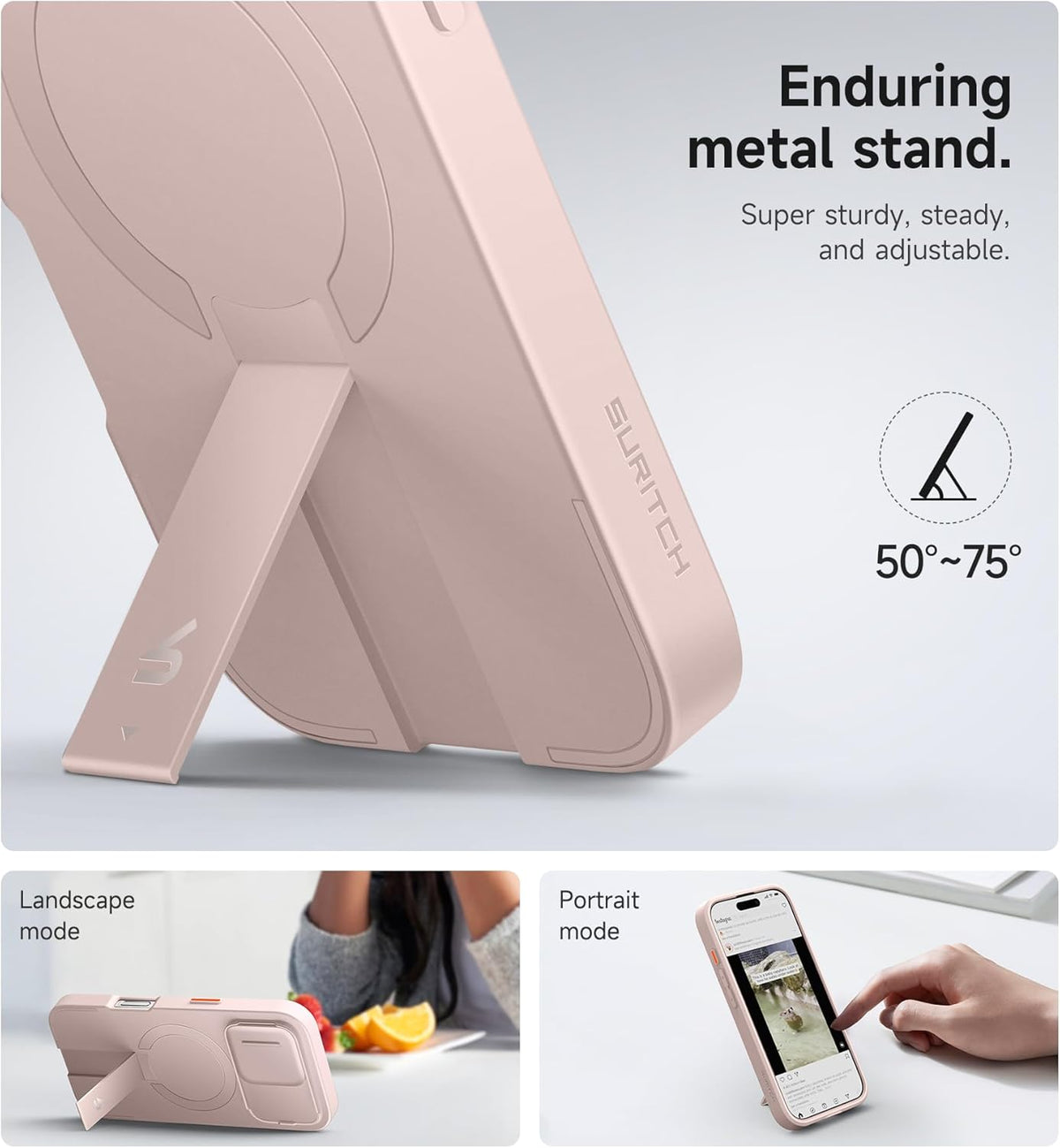 SURITCH for iPhone 16 Pro Case with Slide Camera Cover and Adjustable Kickstand, Compatible with MagSafe Protective Cover 6.3 Inch,Pink (ONLY Compatible with iPhone 16 Pro)