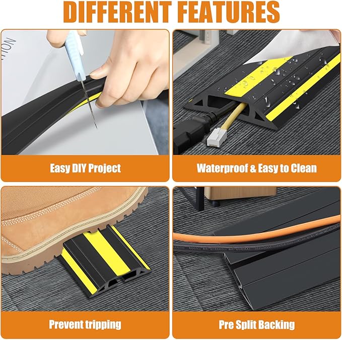 TFMUZERT 6.5 ft Cord Covers for Wires on Floor, Heavy Duty PVC Duct Floor Cord Cover, Floor Cable Cover Easy to Unroll Prevent Trip Hazard for Home Office or Outdoor Settings