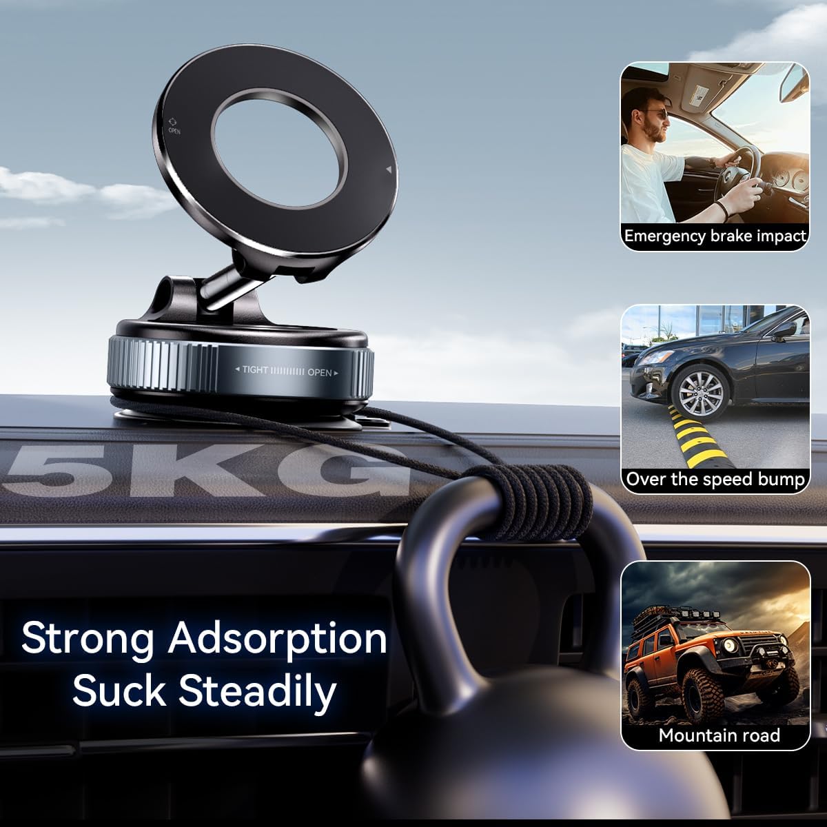 Upgraded Nano Gel Magnetic Phone Holder, 360° Rotation Vacuum Suction Cell Phone Mount for Magsafe,Strong Suction Adjustable Phone Car Mount Foldable Stand for iPhone 12-16 Series(Not Charge Phone)