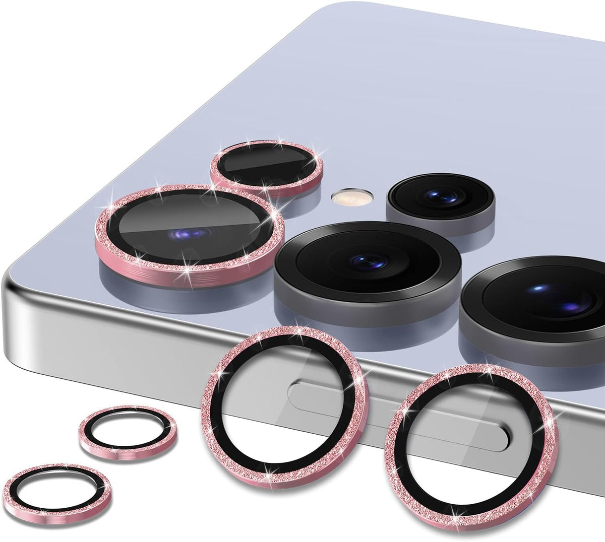 for Samsung Galaxy S25 Ultra Camera Lens Protector, Individual Metal Ring Tempered Glass Lens Cover, [Strong Adsorption] Scratch Resistant Ultra-Thin HD Clear Lens Cover, 1 Set-Pink Sparkly