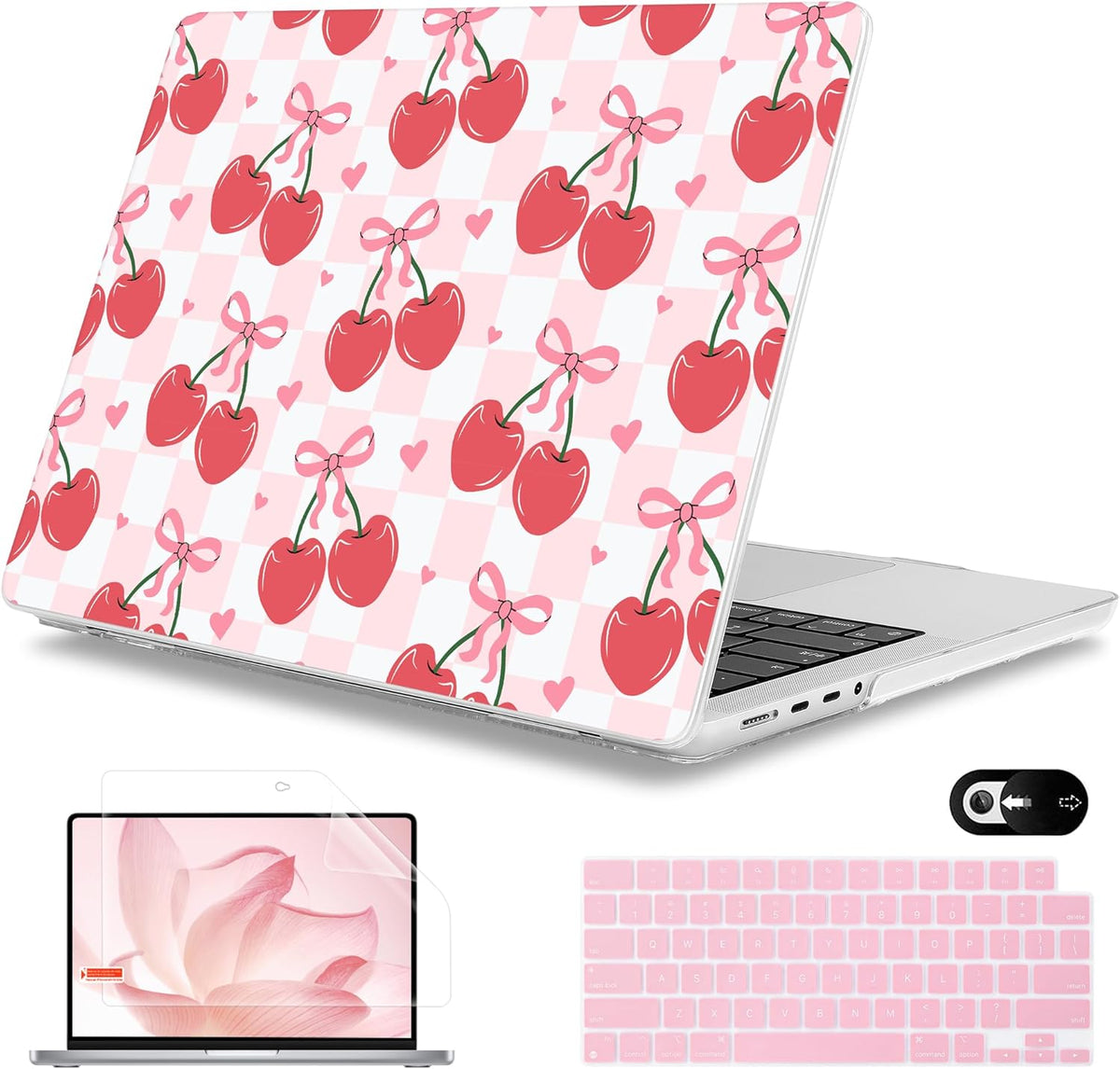 Mektron Case for 2025 MacBook Pro 16" M4 A3403 A3186 M3 A2991 M2 A2780 M1 A2485 (2021/2023/2024) Pro/Max with Touch ID, Hard Shell Plastic Laptop Cover Keyboard Cover, Cherries Bows C353