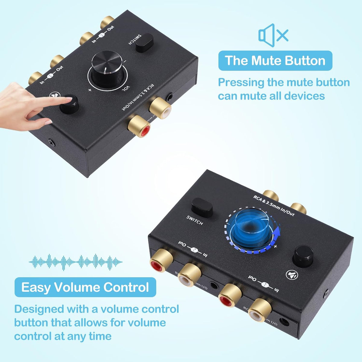 ATNEDCVH 3.5mm 1 2 2 1 2-Way RCA Port in Out / in Out Bi-Directional Audio Switcher, Stereo L/R Sound Channel Speaker