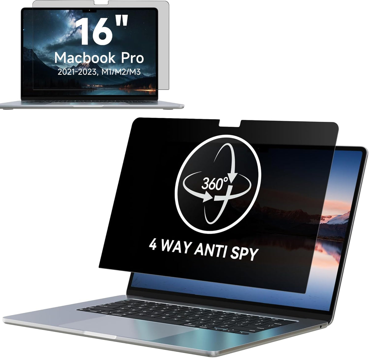 IPROKKO 360° Privacy Screen MacBook Pro 16 inch (2021, 2022, 2023,2024, M1, M2, M3, M4,Pro, Max), Matte Anti Glare Blue Light 16" Mac Scratch Resistant Laptop Screen Protector Filter