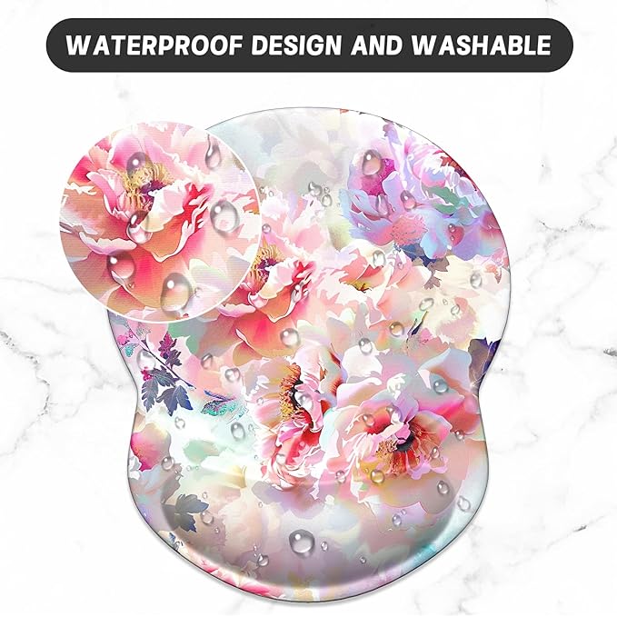 ITNRSIIET Ergonomic Mouse Pad with Gel Wrist Support Small Wrist Rest Smooth Surface Non-Slip PU Base Comfortable Office Supplies Pain Relief, 8.7 x 7.2 inches, Beautiful Flowers