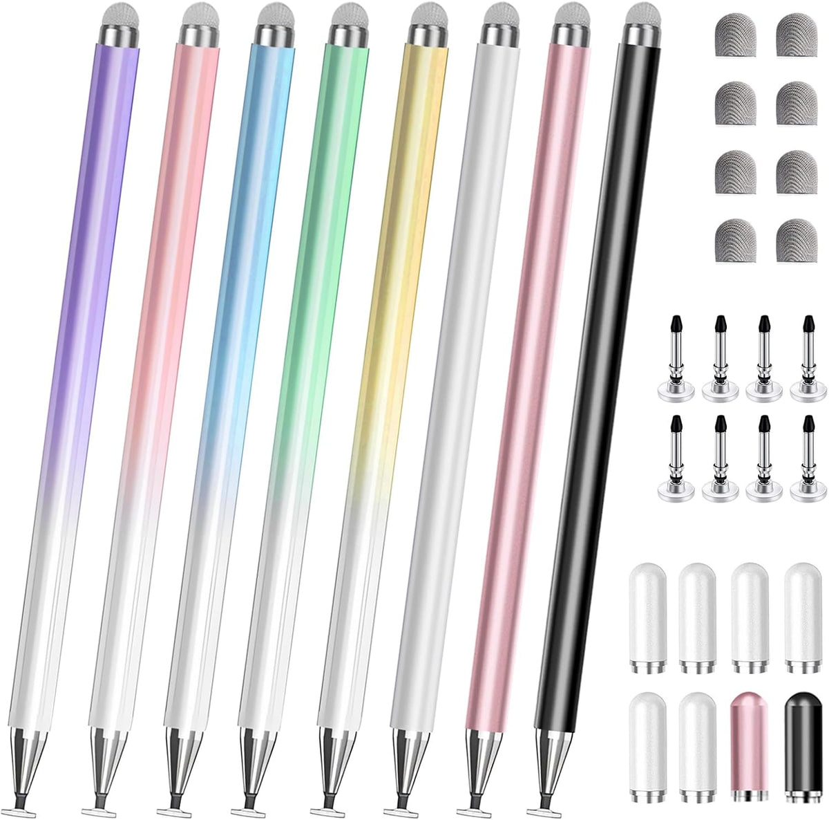 Stylus Pen for Touchscreen, 2 in 1 Stylists Pens Compatible with All Touch Screens Devices, Tablets, iPhone, iPad, Android, Computer, Laptop, Fine Disc Tip Drawing Styluses [8 Pack]