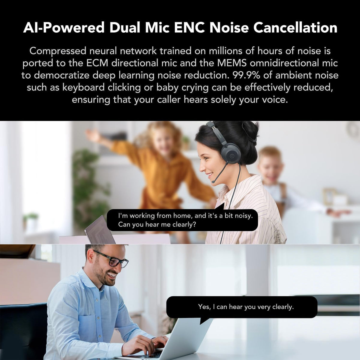 NUROUM HP21 USB Headset with Microphone for PC, AI Noise Cancelling Mic for Work, Wired Headset for Call Center/Office, Mute Button, USB-A/Type-C for Computer/Laptop/Desktop, Compatible w/Zoom/Teams
