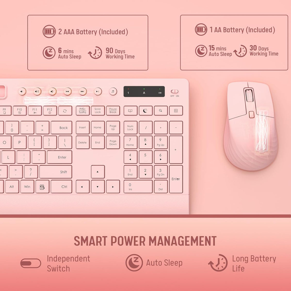 Pink Keyboard and Mouse Wireless, 2.4G Lag-Free Cute Keyboard Combo with Ergonomic Wrist Rest, Phone Holder & Batteries Included, Cordless Silent Key Board Set for Computer, PC, Windows - Trueque
